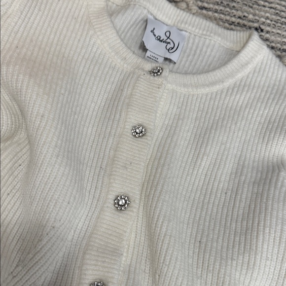 Sam Edelman Cream Rhinestone Button Ribbed Knit Cardigan | Size Large - Picture 3 of 3